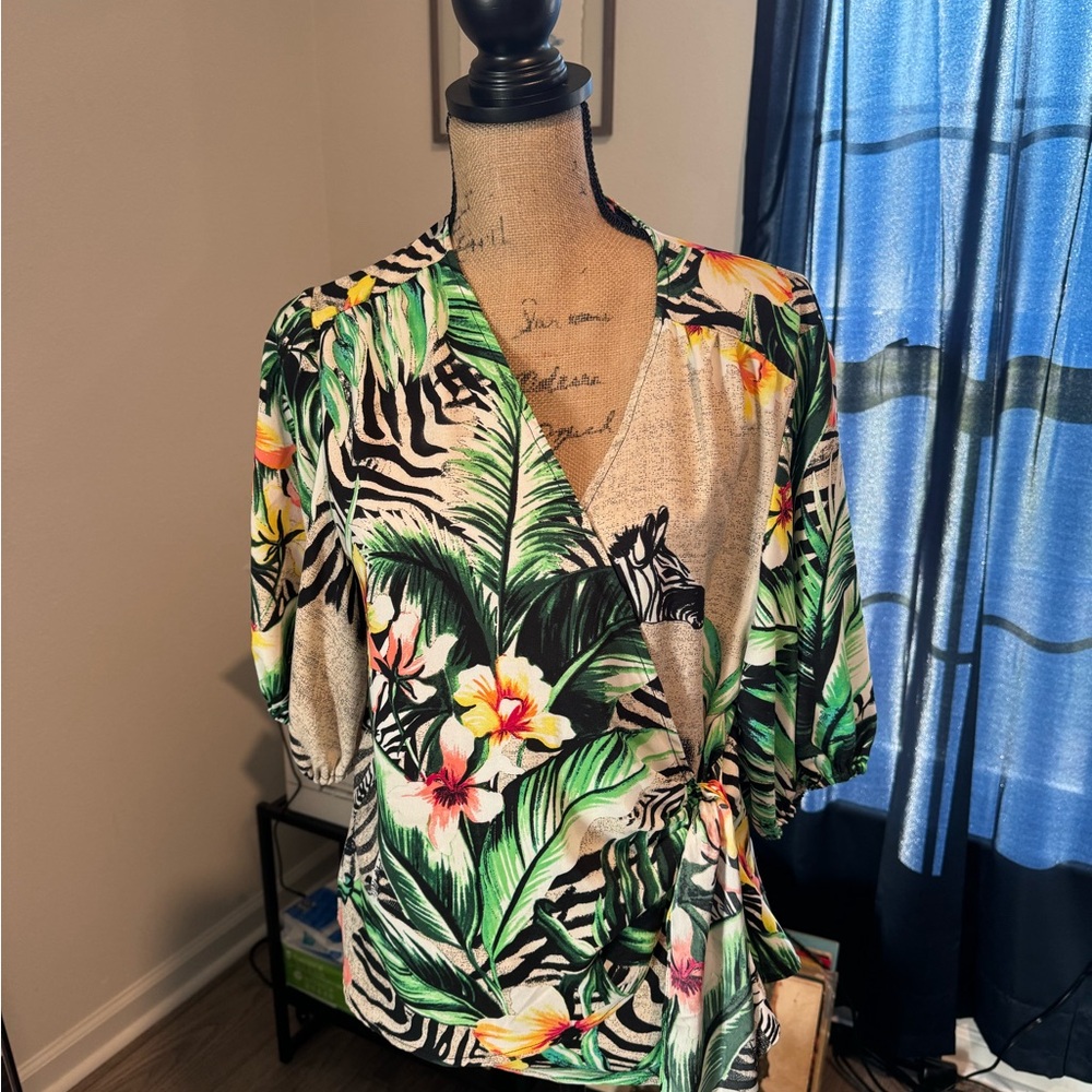 New York & Co Tropical-Print Tie-Waist